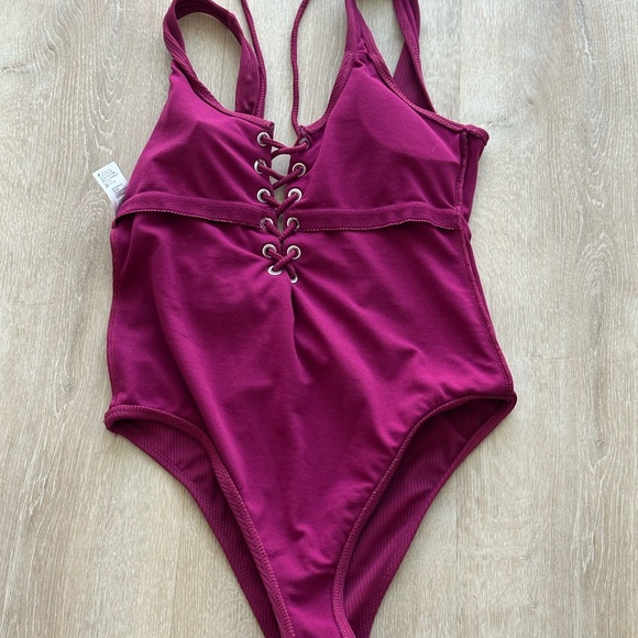California Waves Purple One-Piece Swimsuit with Lace-Up Detail - Picture 5 of 6